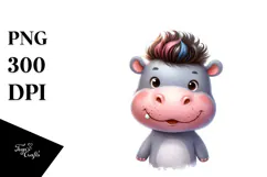 Cute Baby Hippo with Cool Haircut PNG Product Image 1