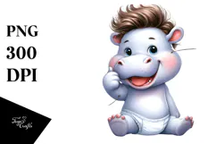 Cute Baby Hippo with Cool Haircut PNG Product Image 1