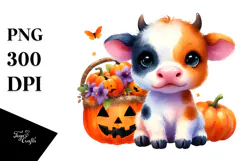 Cute Baby Cow Halloween Scenery | Sublimation | Clipart Product Image 1