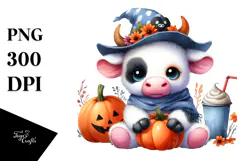 Cute Baby Cow Halloween Scenery | Sublimation | Clipart Product Image 1