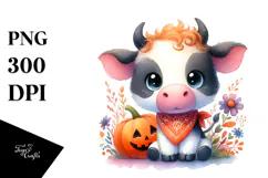 Cute Baby Cow Halloween Scenery | Sublimation | Clipart Product Image 1