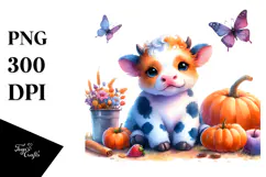 Cute Baby Cow Halloween Scenery | Sublimation | Clipart Product Image 1