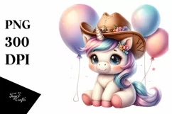 Cute Baby Unicorn with Cowboy Hat Clipart Product Image 1