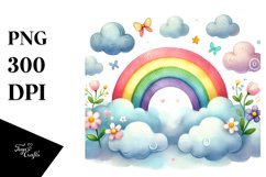 Cute Rainbow Between Clouds PNG Product Image 1