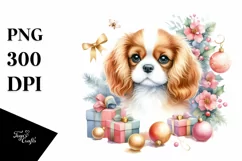 Cute Cavalier King Charles Spaniel Christmas PNG Product Image 1