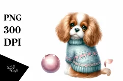 Cute Cavalier King Charles Spaniel Christmas PNG Product Image 1