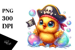 Vibrant Baby Chicken with Pirate Hat PNG Product Image 1
