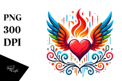 Colorful Heart with Wings, Transparent PNG Product Image 1