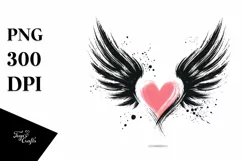 Paintbrush Heart with Wings PNG Product Image 1