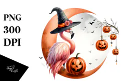 Halloween Flamingo on Moon, Transparent PNG Product Image 1