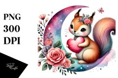 Colorful Boho Squirrel on Moon with Heart PNG Product Image 1