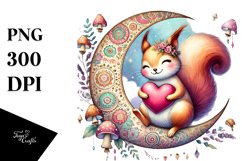 Colorful Boho Squirrel on Moon with Heart PNG Product Image 1