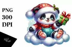 Retro Baby Panda in Winter Clothes PNG Product Image 3