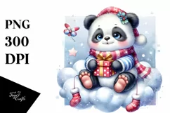 Retro Baby Panda in Winter Clothes PNG Product Image 3