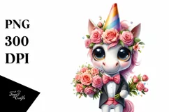 Expressive Funny Unicorn with Flower Bouquet | Sublimation Product Image 3