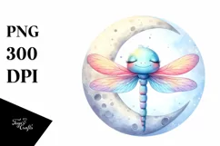 Colorful Baby Dragonfly Sleeping on Moon | Sublimation | Product Image 1