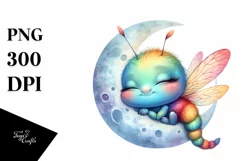 Colorful Baby Dragonfly Sleeping on Moon | Sublimation | Product Image 1