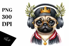 Watercolor Pug Singing Hip Hop | Clipart Product Image 1