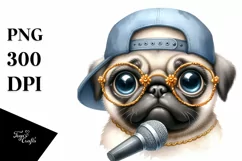 Watercolor Pug Singing Hip Hop | Clipart Product Image 1