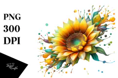 Sunflower with Watercolor Splash, Summer PNG Product Image 1