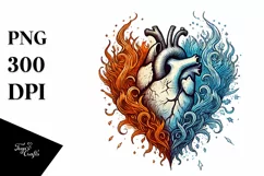 Vintage Hand Drawn Fire Ice Heart PNG Product Image 1