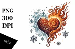 Vintage Hand Drawn Fire Ice Heart PNG Product Image 1