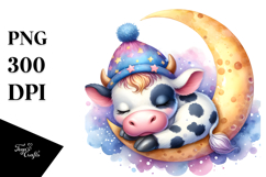 Colorful Baby Cow Sleeping on Moon | Sublimation | Clipart Product Image 1