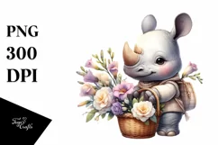 Cute Baby Rhino with Freesia | Clipart Product Image 3