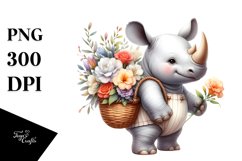 Cute Baby Rhino with Freesia | Clipart Product Image 1