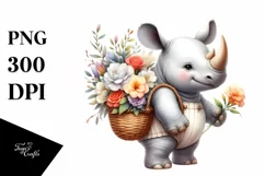 Cute Baby Rhino with Freesia | Clipart Product Image 1