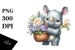 Cute Baby Rhino with Freesia | Clipart Product Image 1