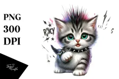 aCute Energetic Punk Kitten with Big Eyes, PNG Product Image 1