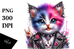 aCute Energetic Punk Kitten with Big Eyes, PNG Product Image 1