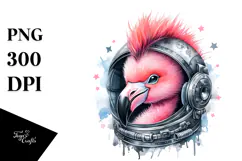 aCute Energetic Punk Flamingo in Astronaut Helmet, PNG Product Image 1