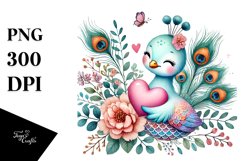 Colorful Boho Peacock on Flower with Heart PNG Product Image 1