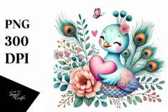 Colorful Boho Peacock on Flower with Heart PNG Product Image 1