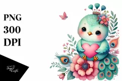 Colorful Boho Peacock on Flower with Heart PNG Product Image 1