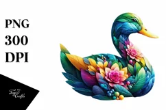 Vibrant Duck with Flowers, PNG Product Image 3