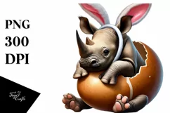 Baby Rhino with Bunny Ears Easter PNG Product Image 1