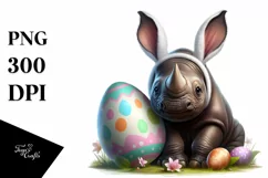 Baby Rhino with Bunny Ears Easter PNG Product Image 1