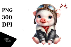 Colorful Smiling Baby Pig | Aviator Suit Clipart Product Image 1