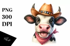 Cow Watercolor Cow Portrait at a Party Product Image 1