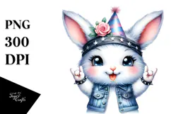 aCute Energetic Rocker Rabbit with Party Hat, PNG Product Image 1