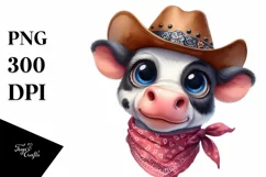 Shy Cow with Hat and Bandana | Sublimation Clipart Product Image 1