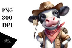 Colorful Cow with Big Eyes and Hat PNG Product Image 1