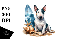 Bull Terrier Sitting in Sand | Surf Shell Clipart Product Image 1