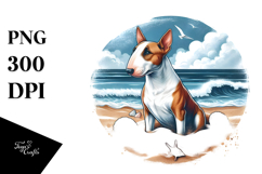 Bull Terrier Sitting in Sand | Surf Shell Clipart Product Image 1