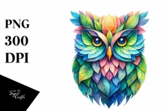 Vibrant Owl with Plant Leaves, PNG Product Image 3