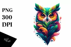 Vibrant Owl with Plant Leaves, PNG Product Image 3