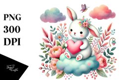 Colorful Boho Rabbit on Cloud with Heart PNG Product Image 1